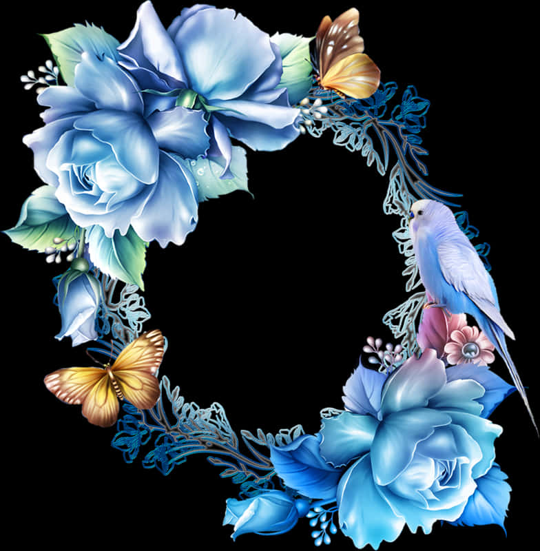 Floral Bird Butterfly Frame PNG Image