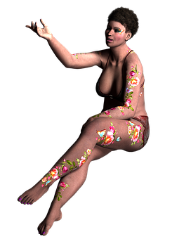 Floral Body Art Sitting Woman PNG Image