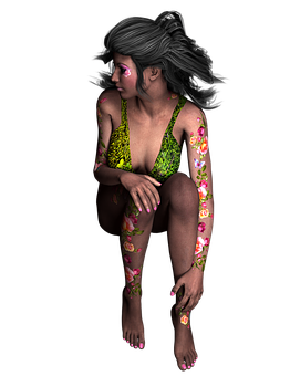 Floral Body Art3 D Model PNG Image