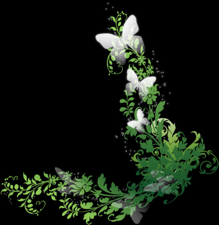 Floral Butterfly Corner Design PNG Image