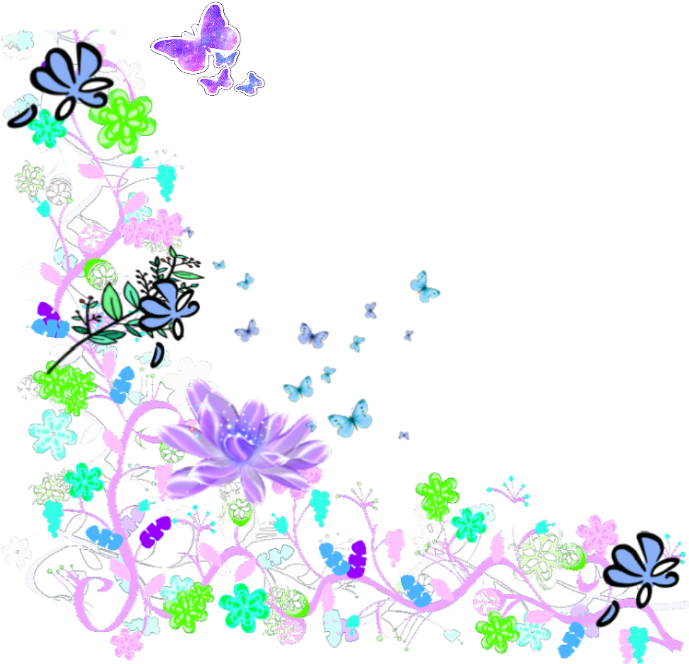 Floral Butterfly Graphic Border PNG Image