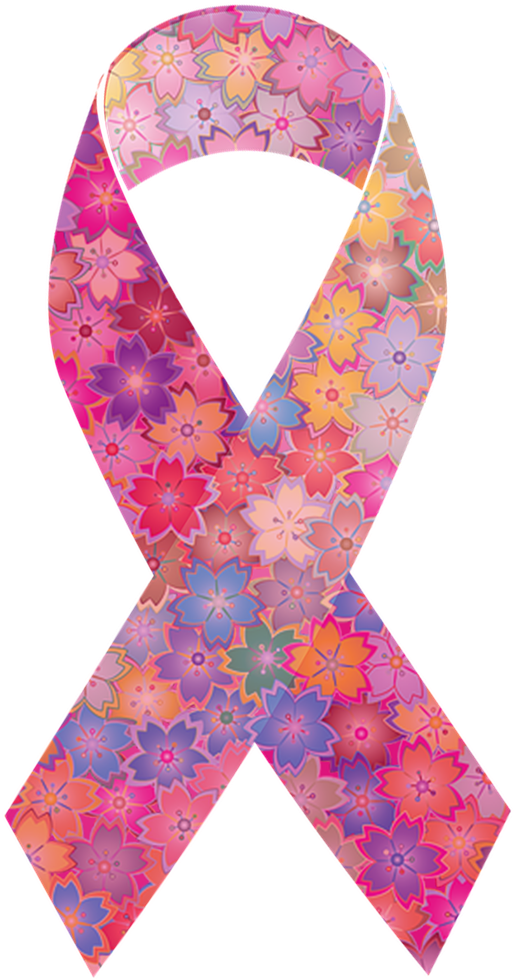 Floral Cancer Awareness Ribbon PNG Image