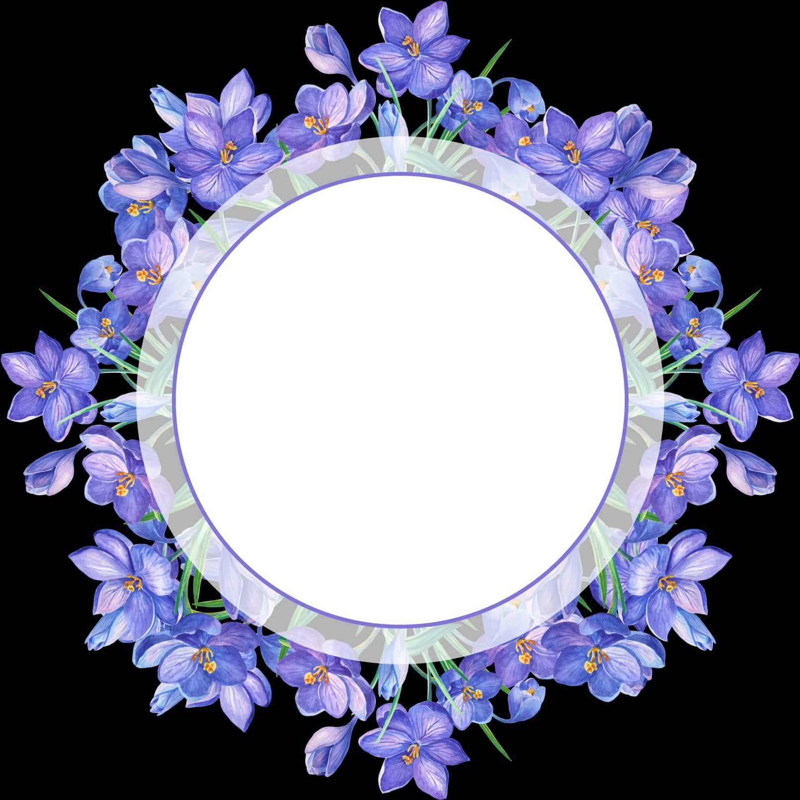 Floral_ Circle_ Frame_on_ Black_ Background PNG Image