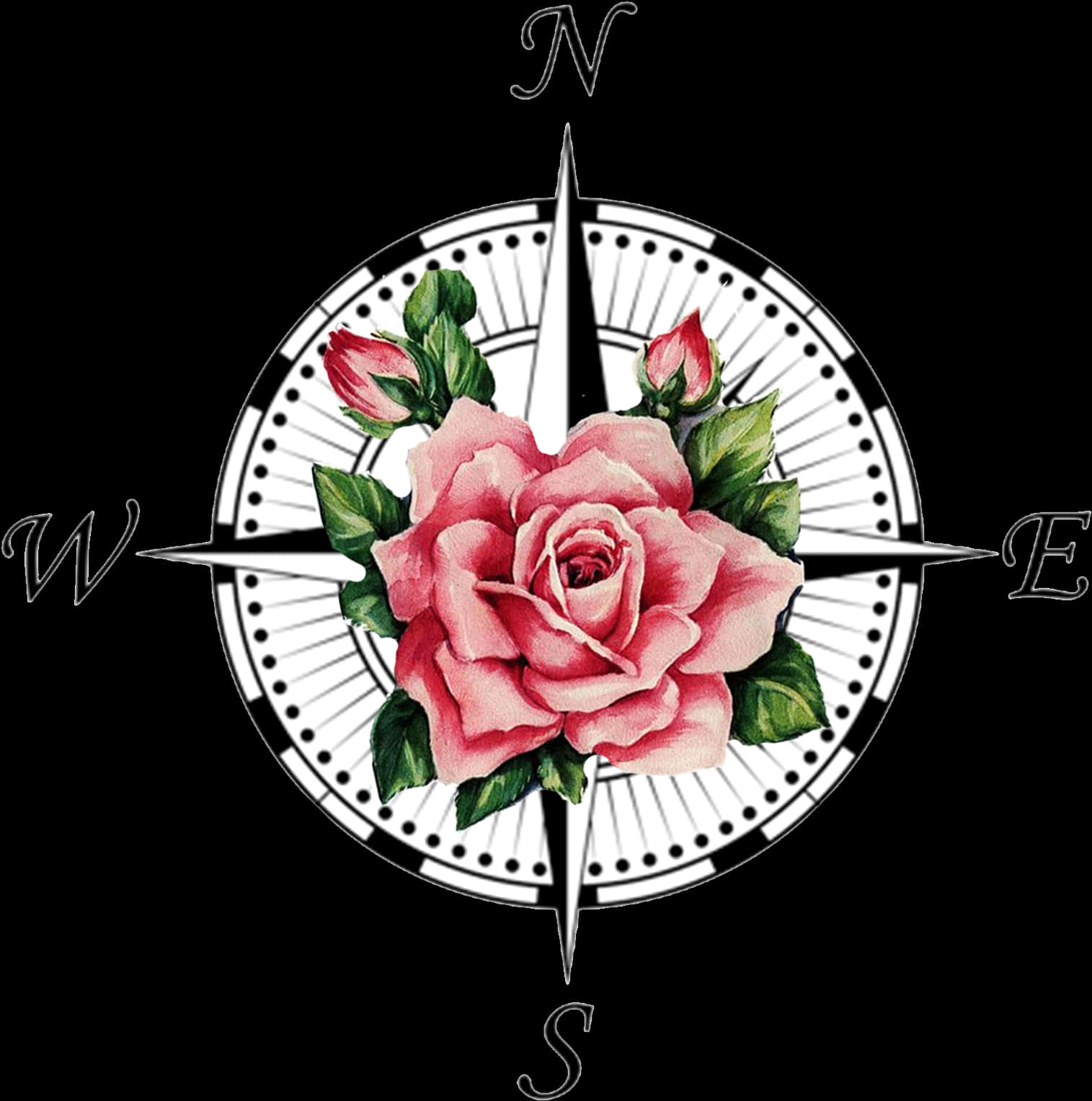 Floral Compass Rose Artwork PNG Image