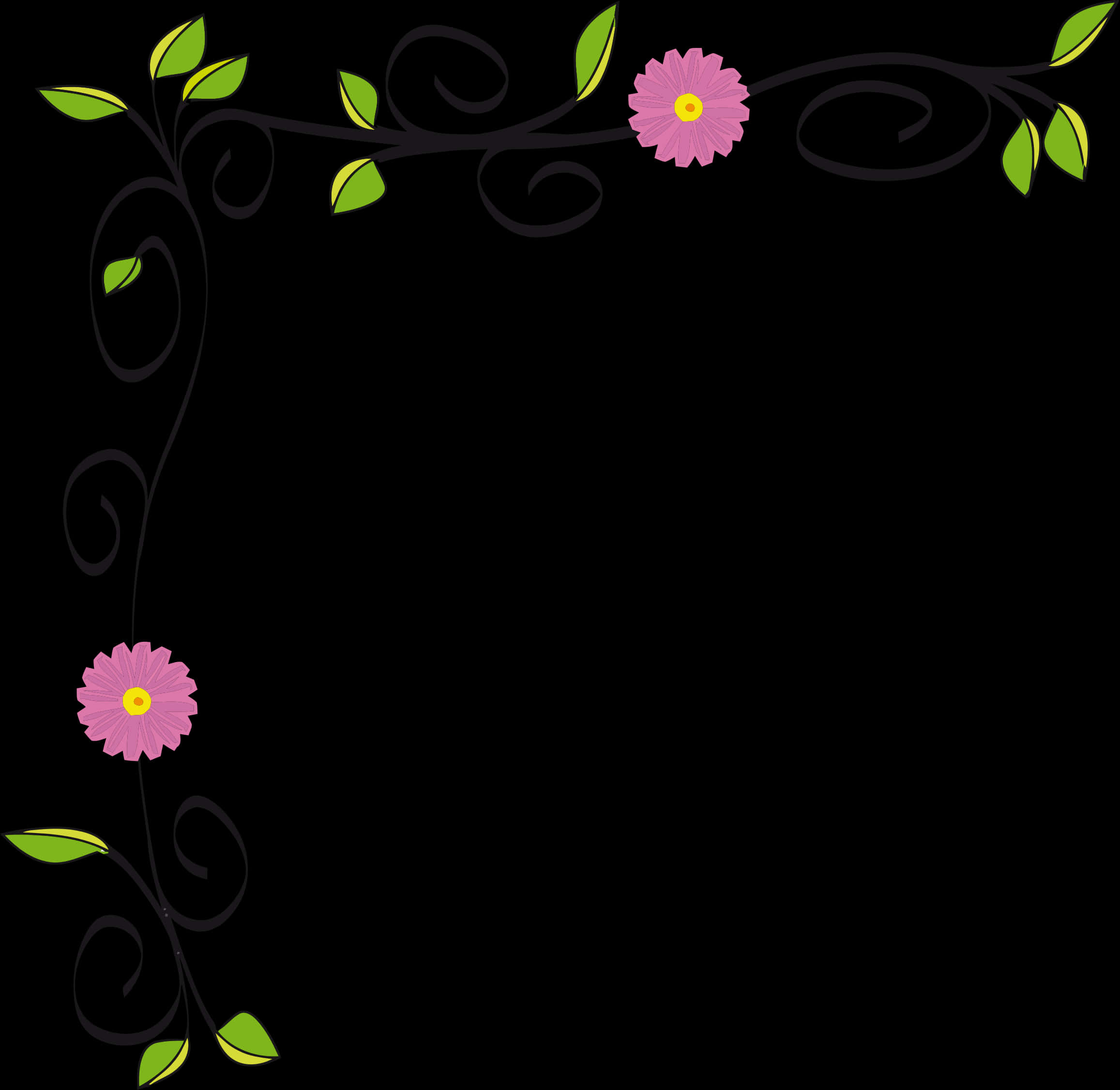 Floral_ Corner_ Design_ Black_ Background.png PNG Image