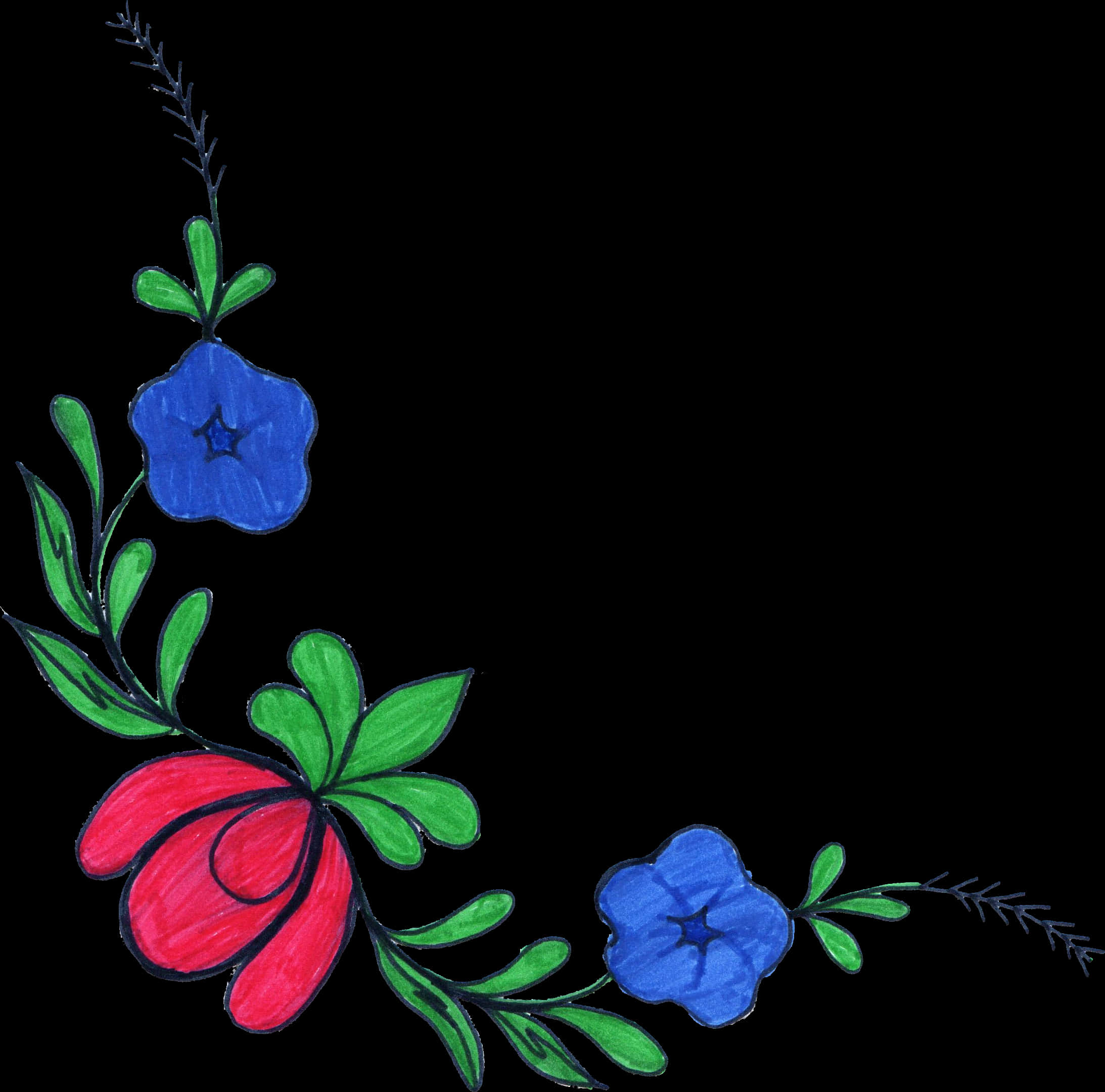 Floral_ Corner_ Design_ Sketch PNG Image