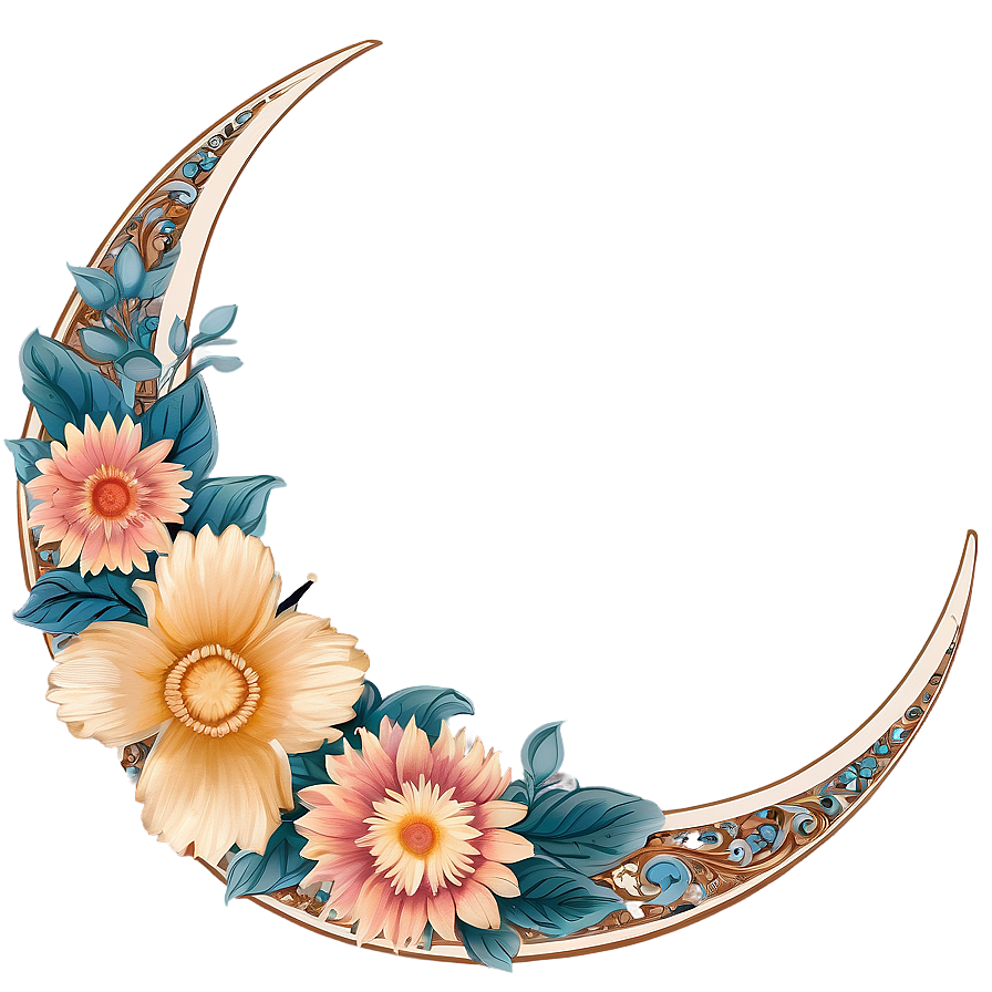 Floral Crescent Moon Art Png 06252024 PNG Image