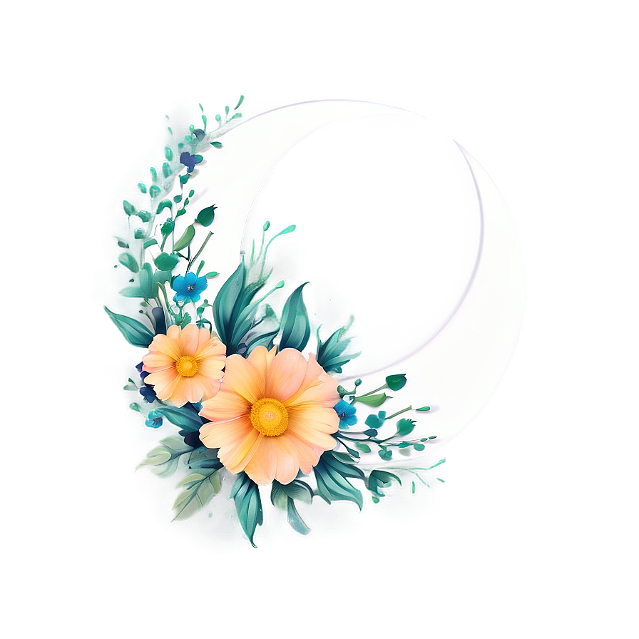 Floral Crescent Moon Art Png Ndn PNG Image