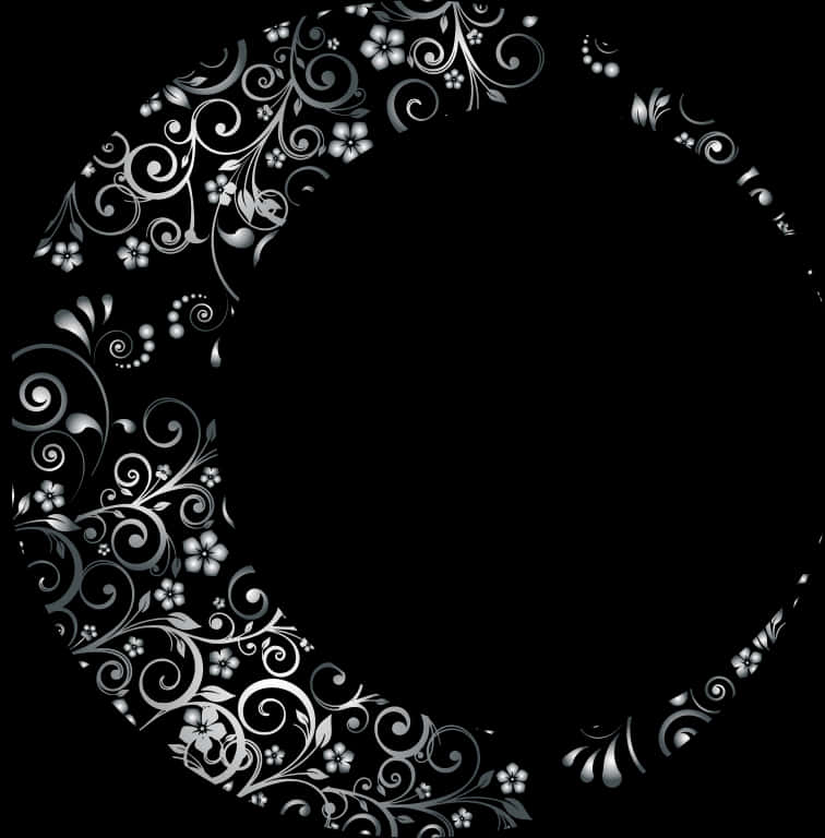 Floral Crescent Moon Design PNG Image