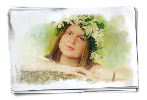 Floral Crown Portrait_ Painting PNG Image