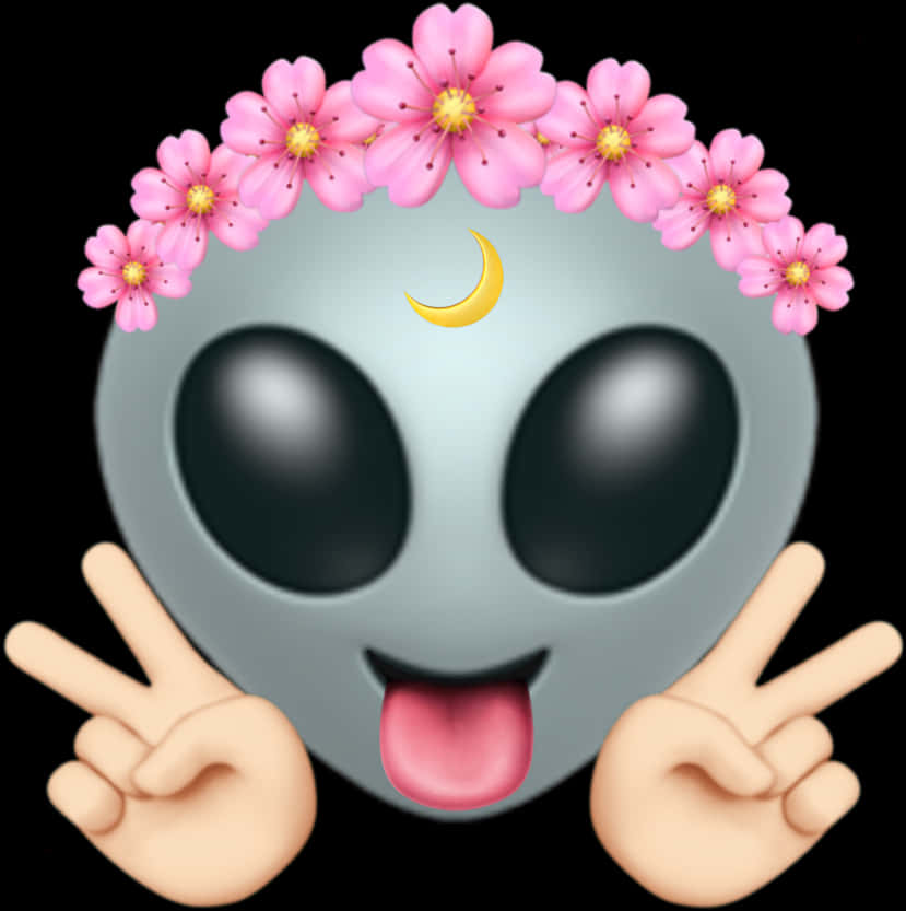 Floral Crowned Alien Emoji PNG Image