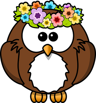 Floral Crowned Cartoon Owl PNG Image