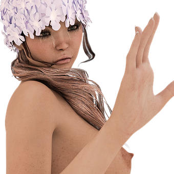 Floral Crowned Woman Gazing PNG Image