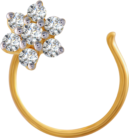 Floral Design Diamond Nose Ring PNG Image