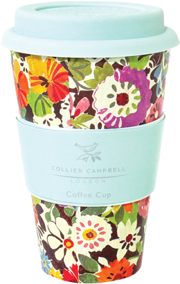 Floral Design Reusable Coffee Cup PNG Image