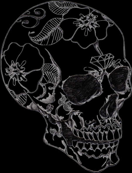 Floral Design Skull Artwork PNG Image