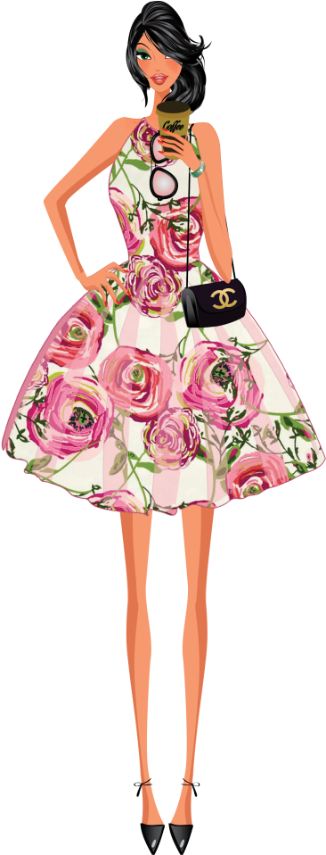 Floral Dress Fashion Model Illustration PNG Image