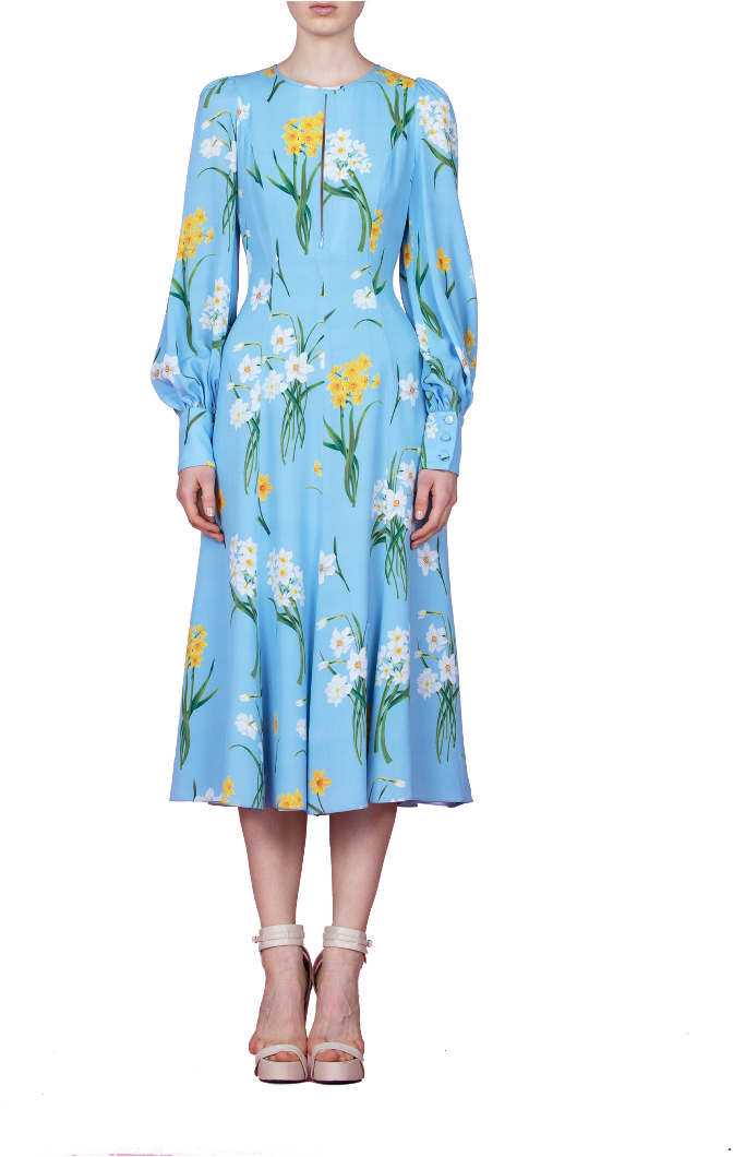 Floral Dress Model Pose PNG Image