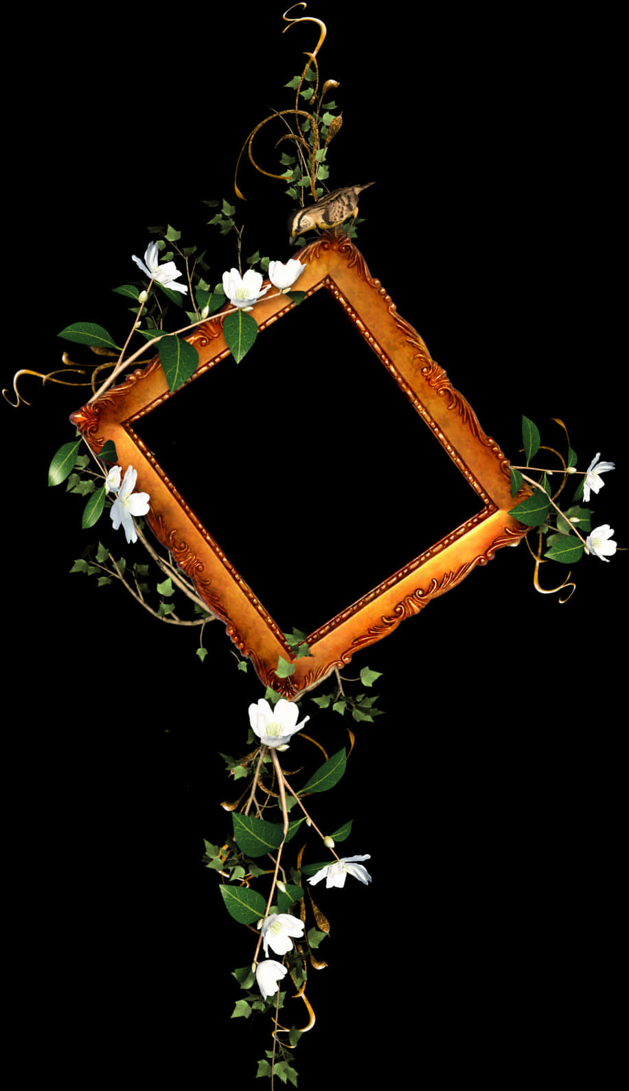 Floral Embellished Golden Frame PNG Image