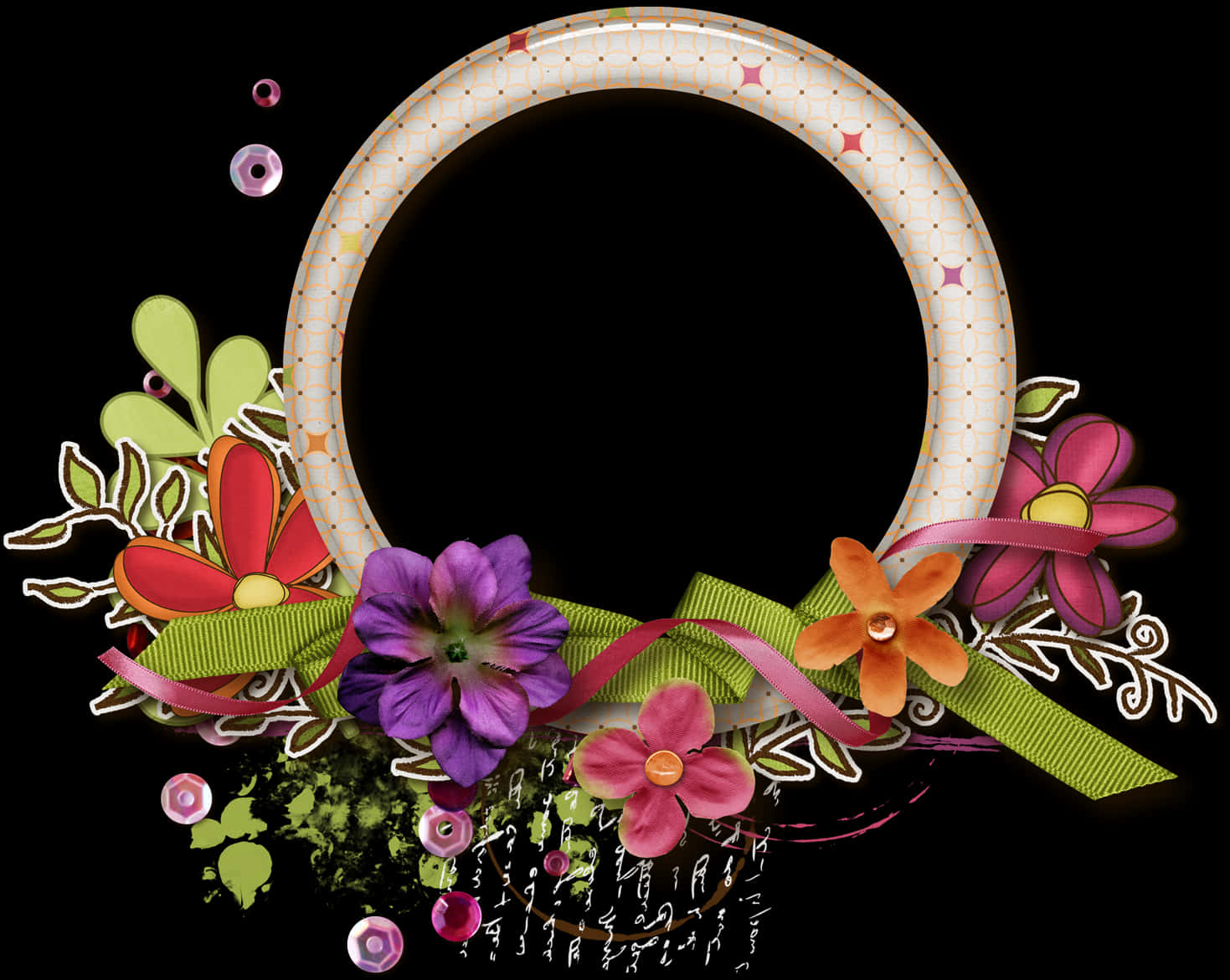 Floral Embellished Round Frame PNG Image