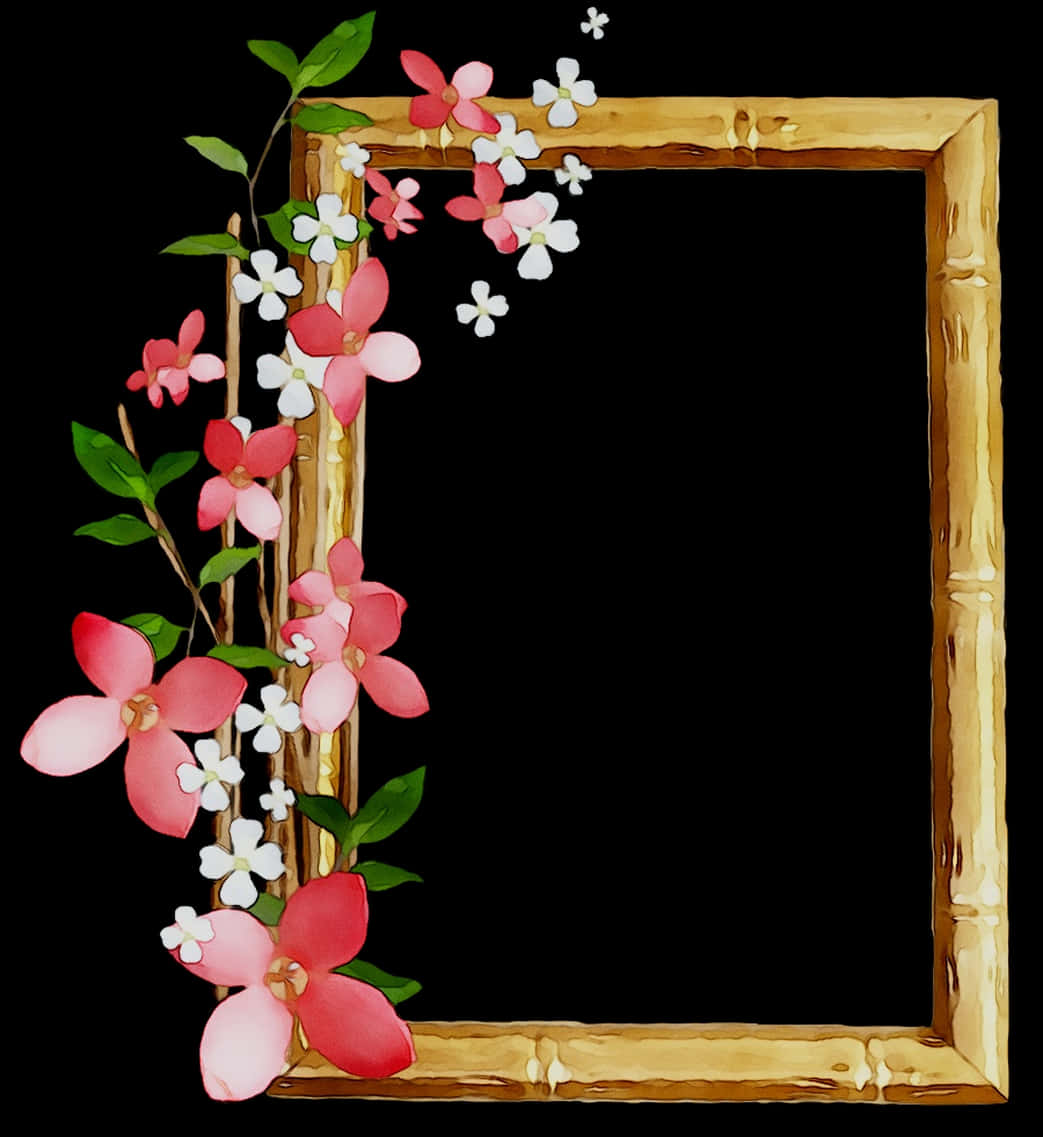 Floral Embellished Wooden Frame PNG Image