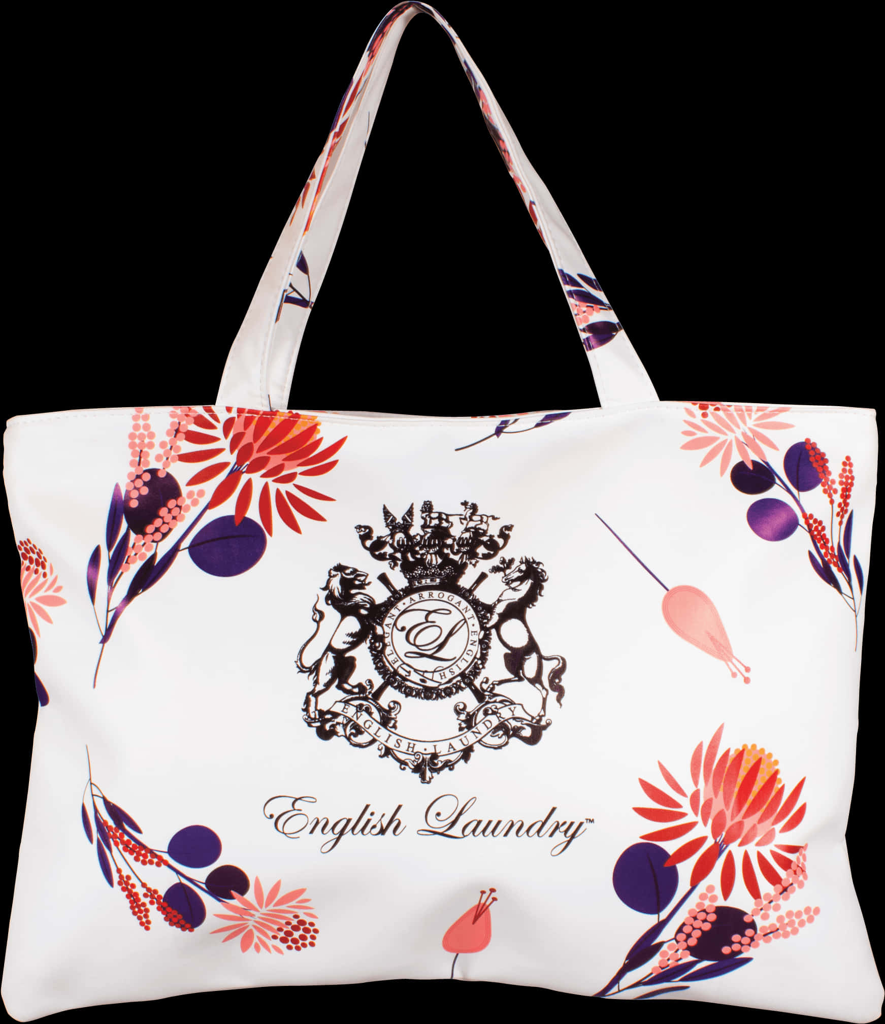 Floral Emblem English Laundry Tote Bag PNG Image