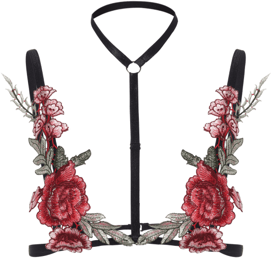 Floral Embroidered Lingerie Harness PNG Image