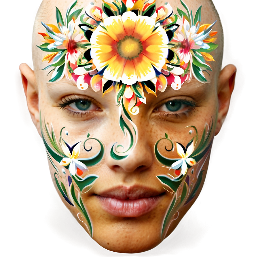 Floral Face Tattoo Png Hbf6 PNG Image