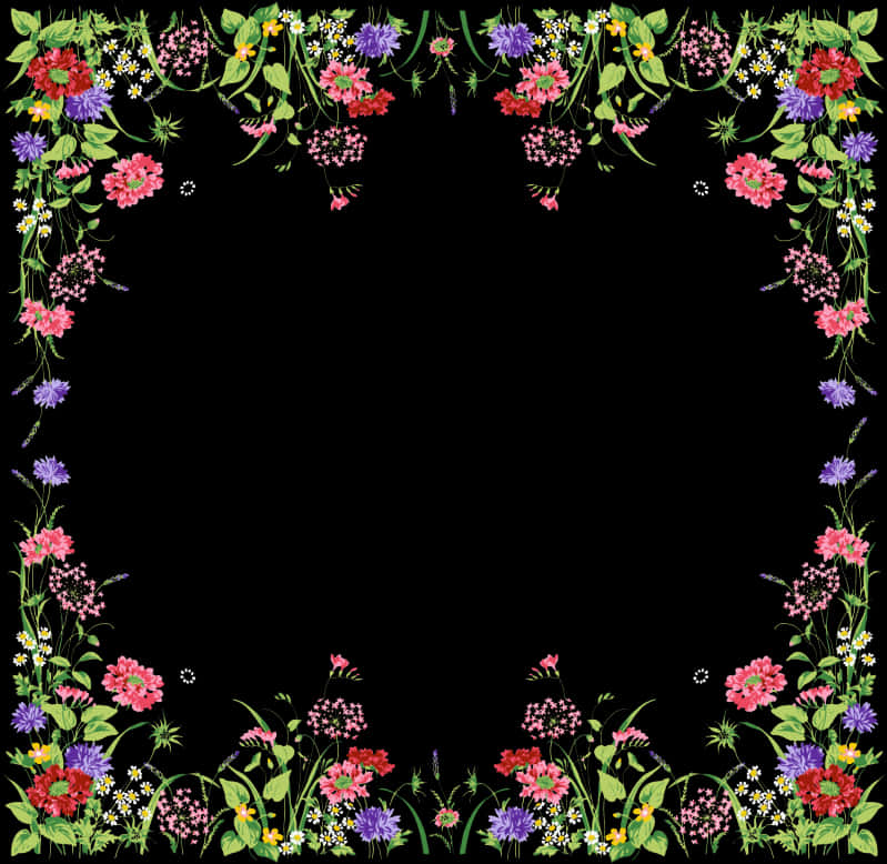 Floral Frame Black Background PNG Image