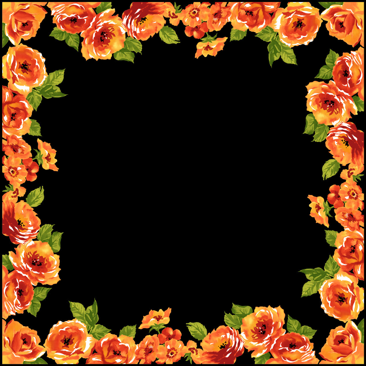 Floral Frame Black Background PNG Image