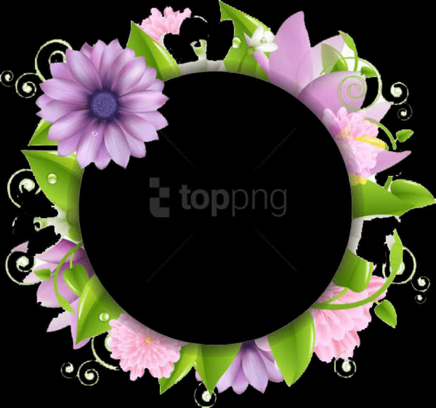 Floral_ Frame_ Circle_ Black_ Background.png PNG Image