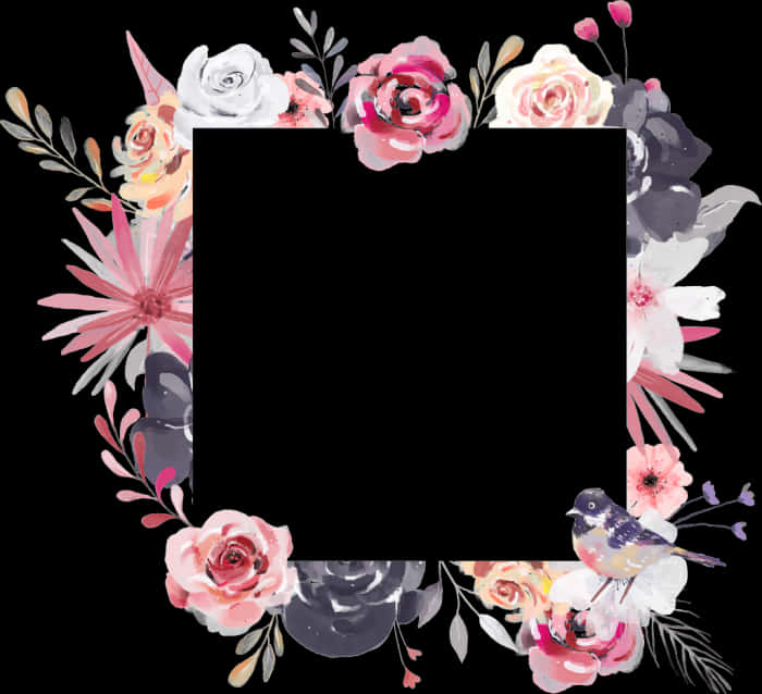 Floral_ Frame_with_ Bird_ Illustration PNG Image