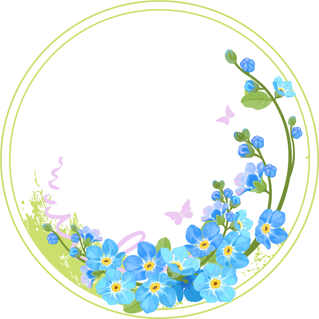 Floral_ Frame_with_ Blue_ Flowers_and_ Butterflies_ Vector PNG Image