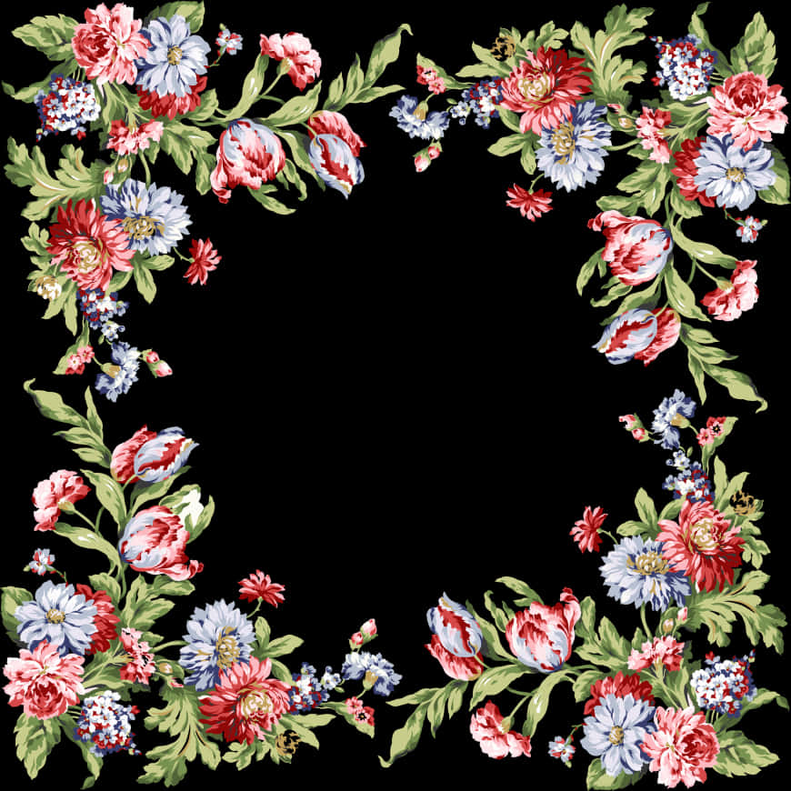 Floral Frameon Black Background PNG Image