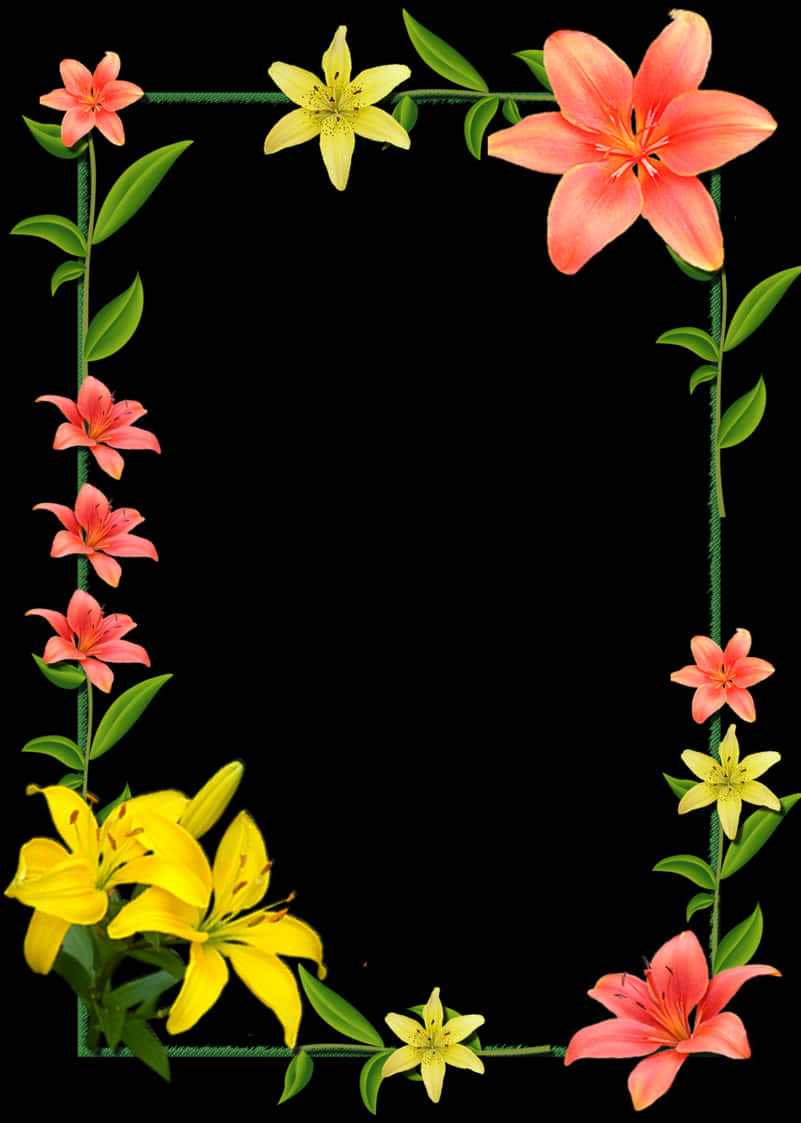 Floral Frameon Black Background PNG Image