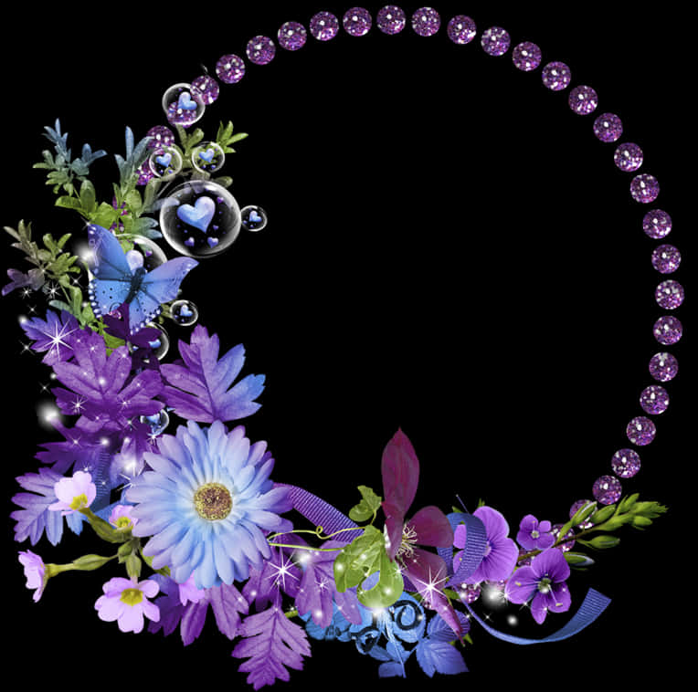 Floral Gemstone Frame Design PNG Image