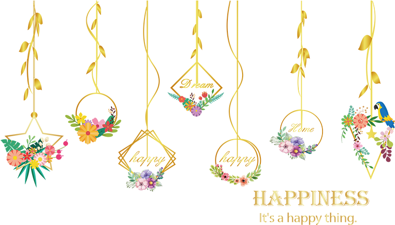 Floral Happiness Decoration Elements PNG Image