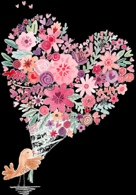 Floral Heart Bouquet Artwork PNG Image