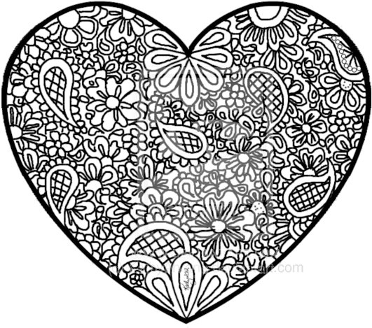 Floral Heart Coloring Page PNG Image