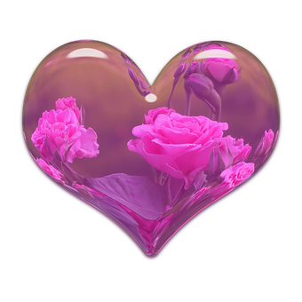 Floral Heart Glass Art PNG Image