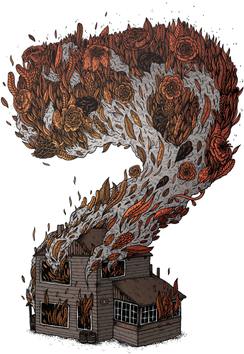 Floral Inferno House Illustration PNG Image