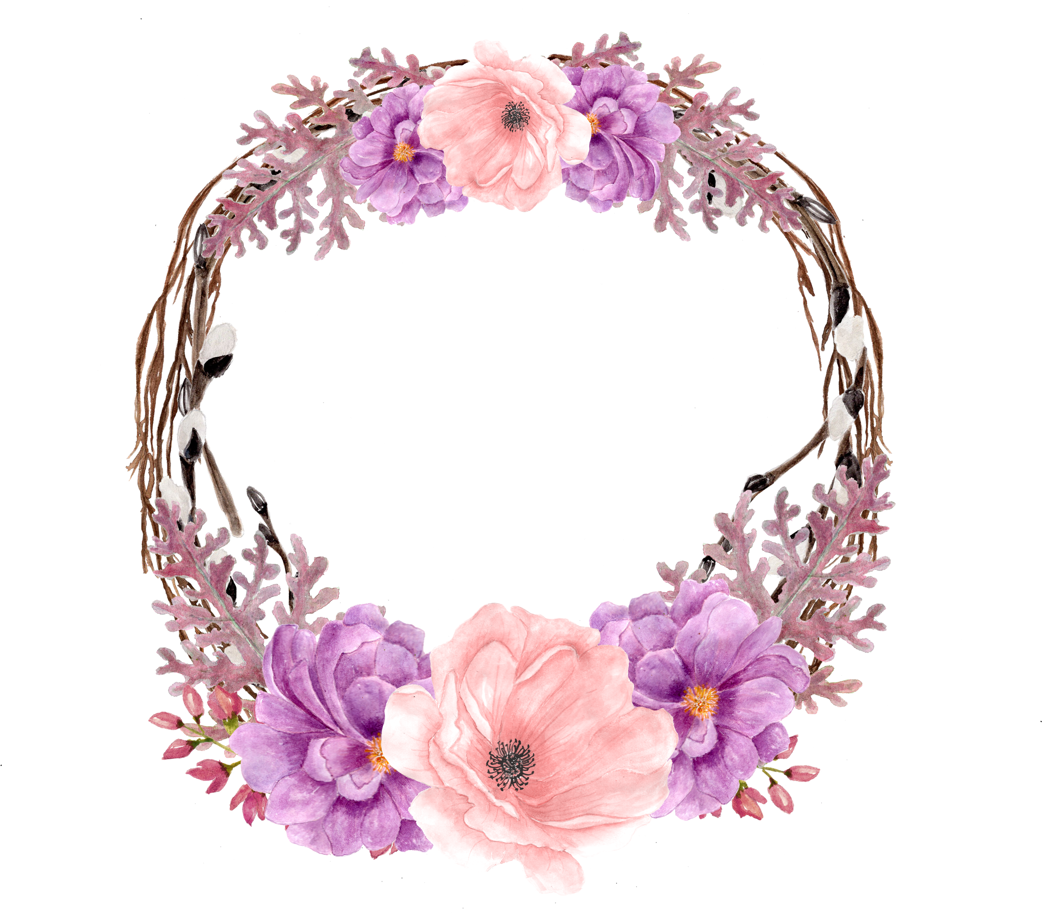 Floral Lavender Wreath Artwork PNG Image