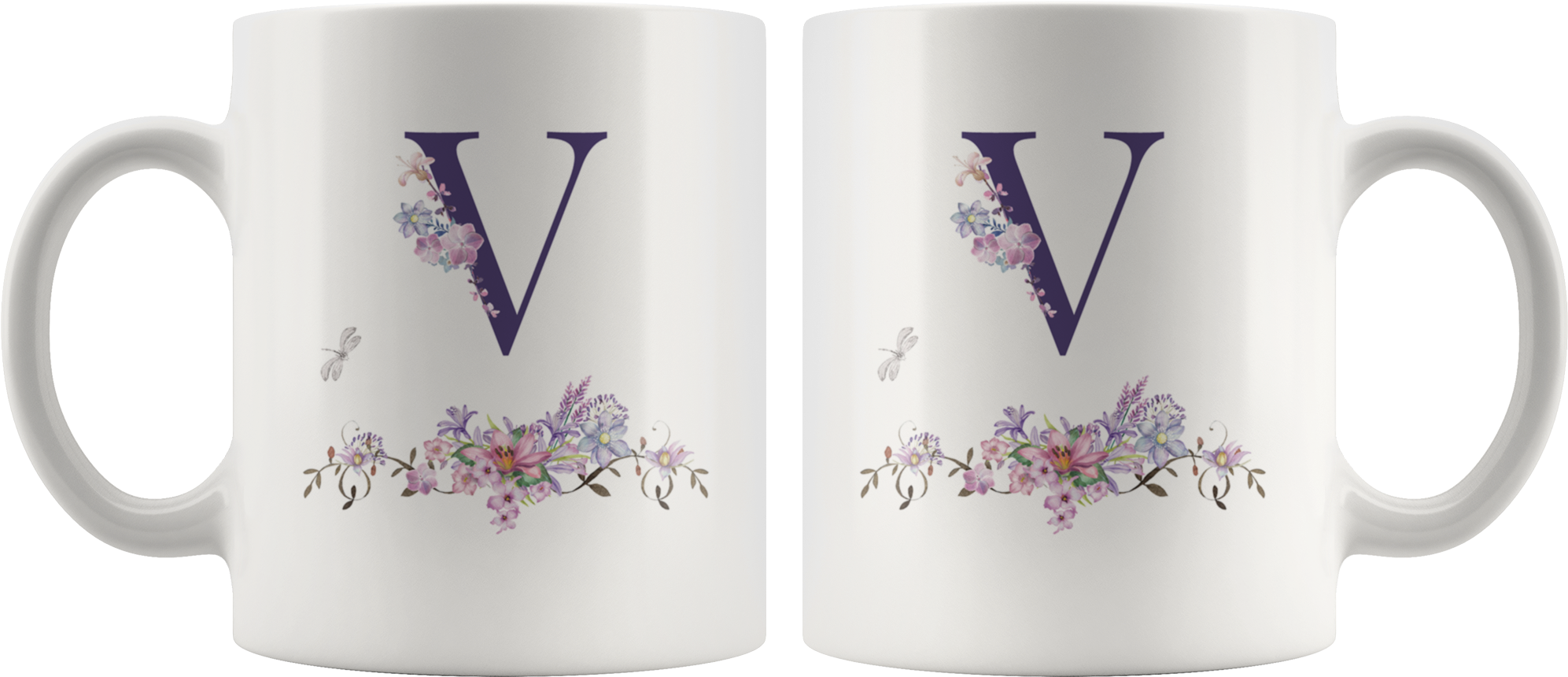 Floral Monogram V Mug PNG Image