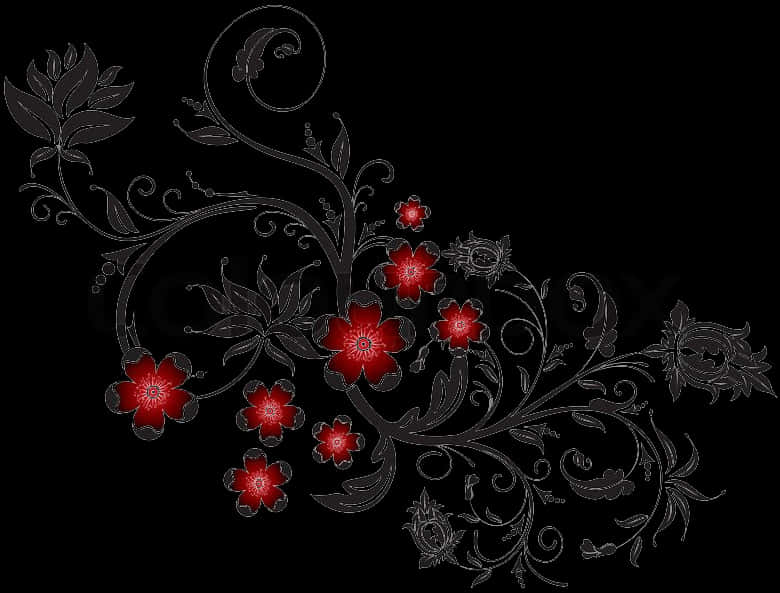 Floral Ornamenton Black Background PNG Image