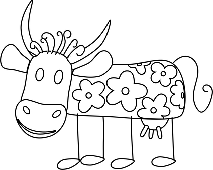 Floral Pattern Cow Cartoon PNG Image