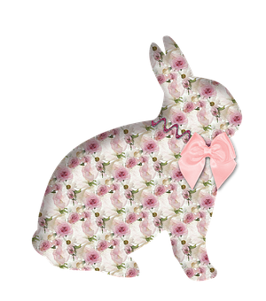 Floral Pattern Rabbitwith Pink Bow PNG Image