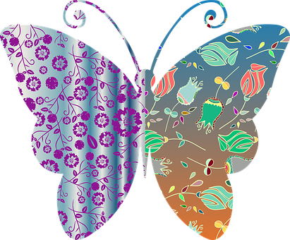 Floral Patterned Butterfly Art PNG Image