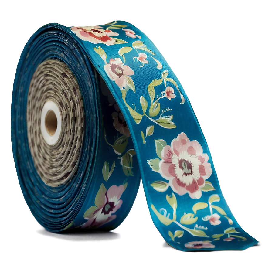 Floral Patterned Teal Ribbon Png 06282024 PNG Image