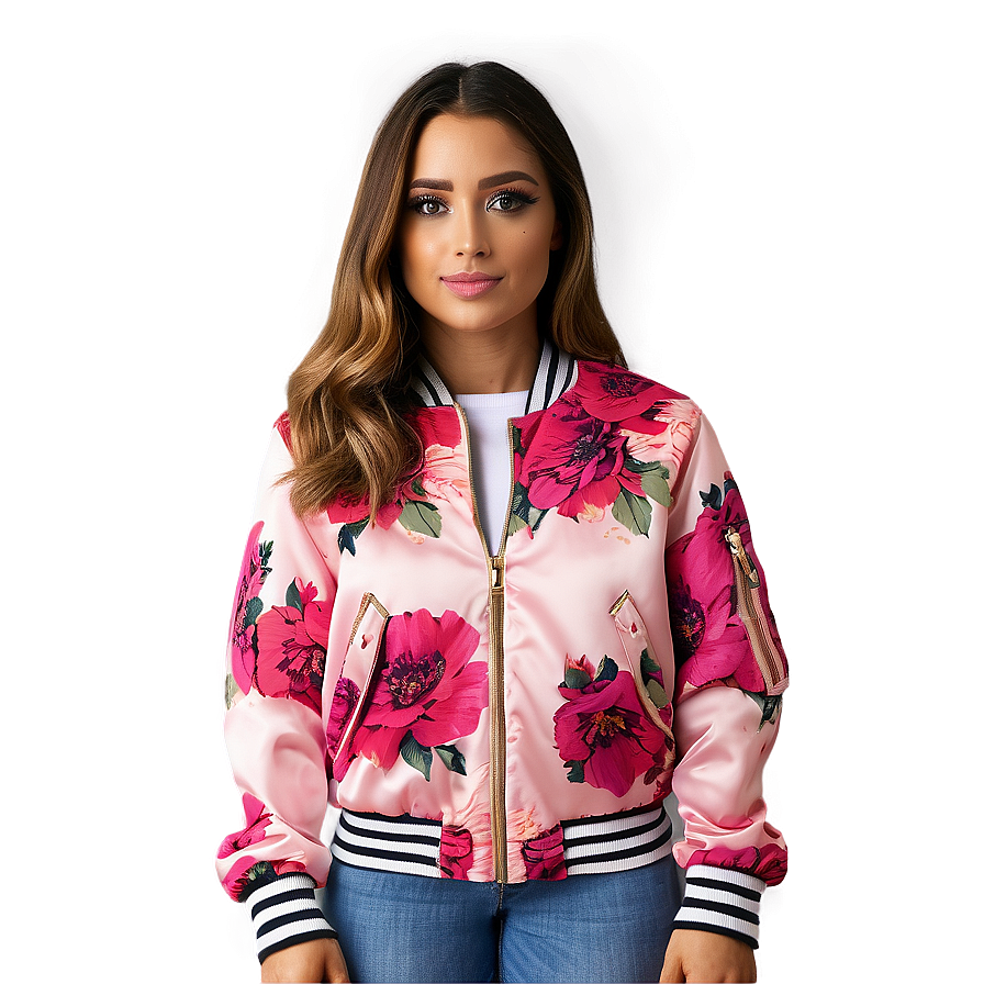 Floral Print Bomber Jacket Png Ona18 PNG Image