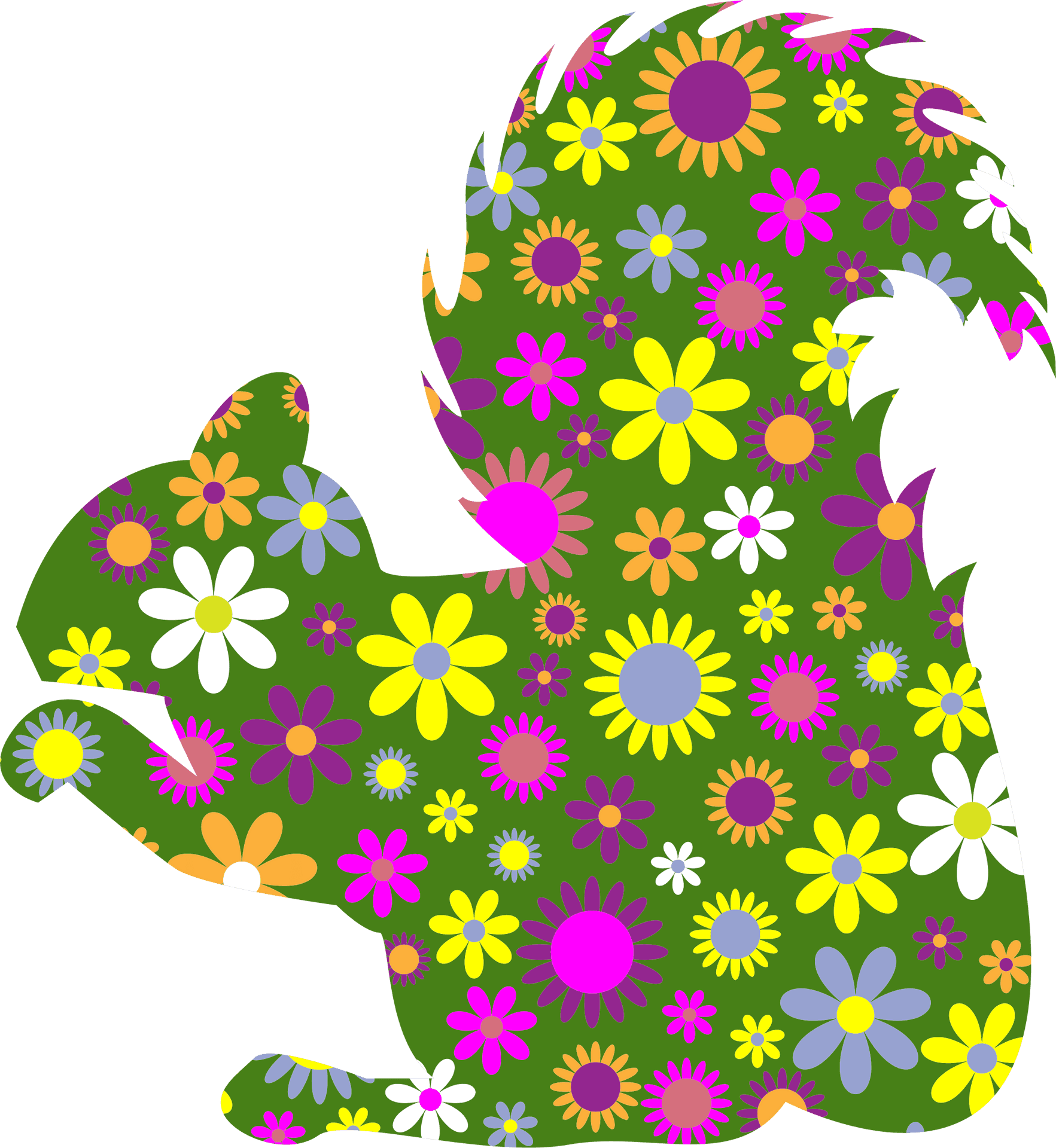 Floral Silhouette Squirrel.png PNG Image